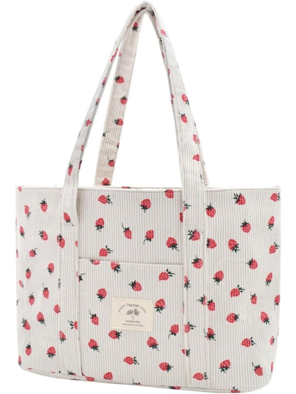 Stylish Large Corduroy Tote Bag - Zippered Shoulder Bag with Pockets for Women
